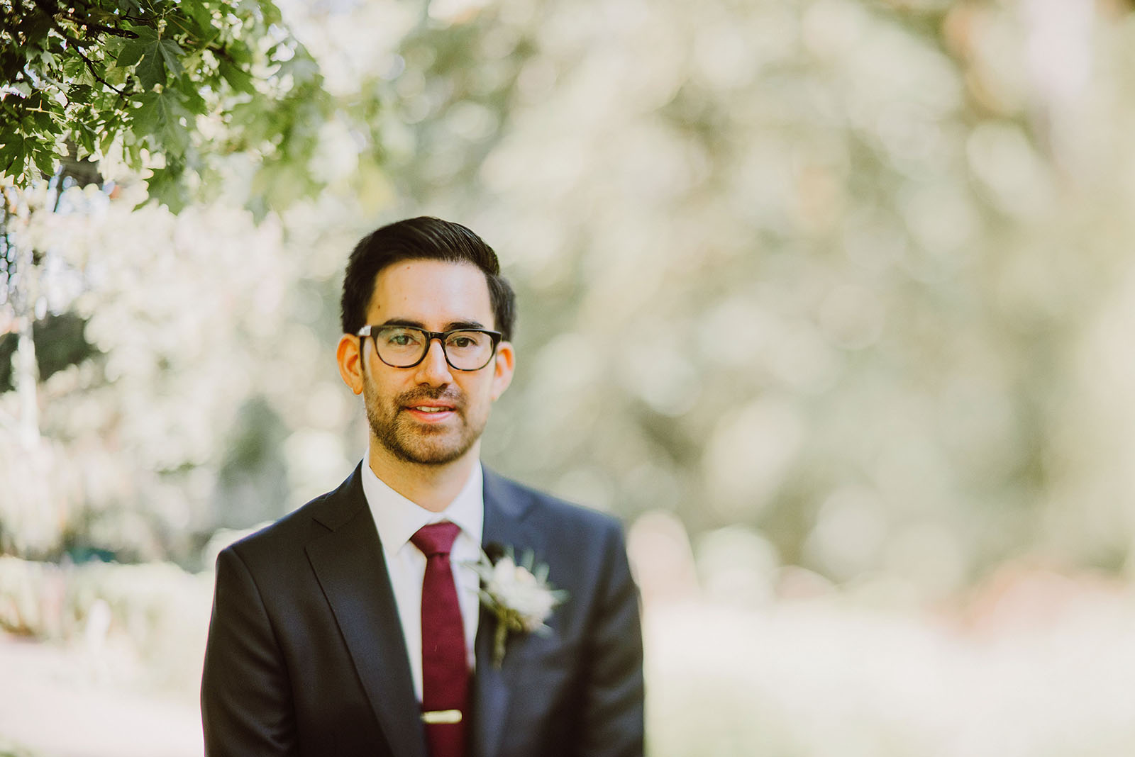 Groom waiting for the First Look in Macleay Park | Portland Castaway Wedding