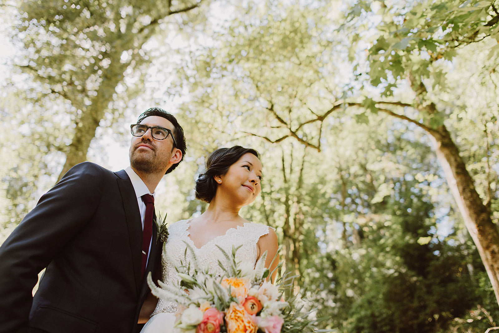 Portrait of bride and groom in Macleay Park | Portland Castaway Wedding