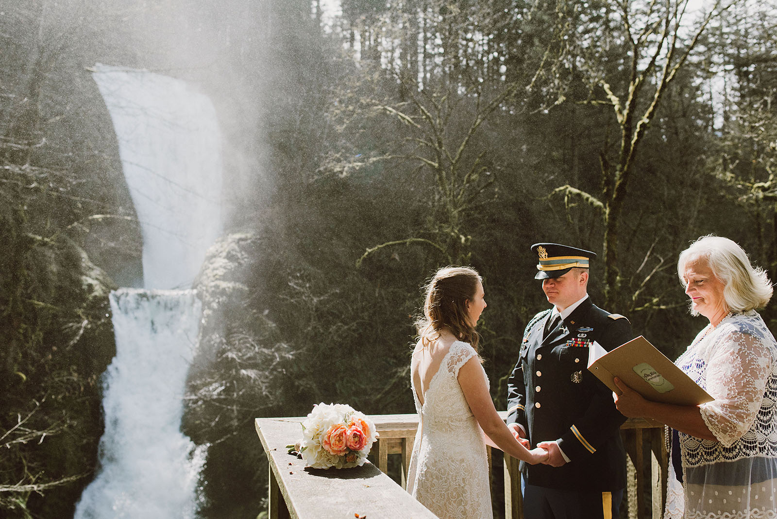 Wedding ceremony in front of a waterfall | Bridal Veil Elopement Photographer