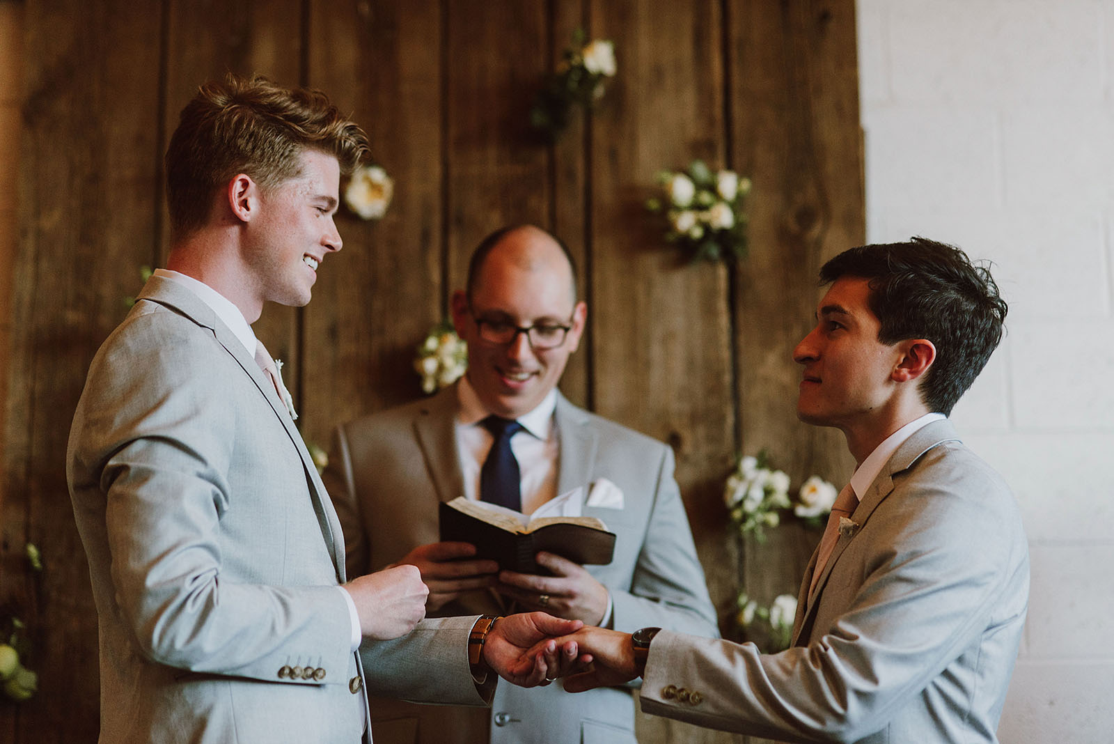 Exchanging rings during a Union Pine wedding ceremony