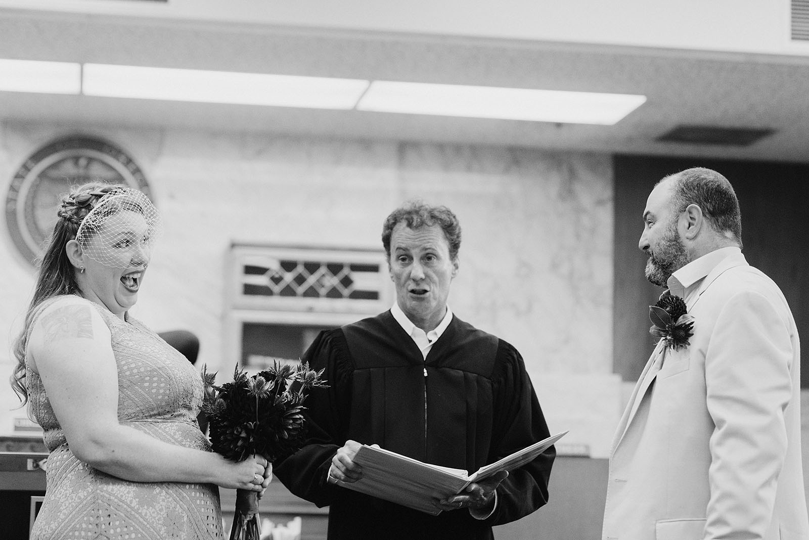 Ceremony at the Multnomah Courthouse for an intimate Ned Ludd Wedding