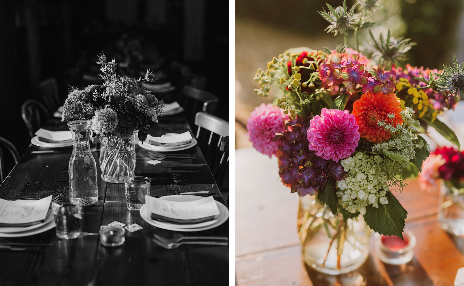 Elder Hall flowers and centerpieces at an intimate Ned Ludd wedding