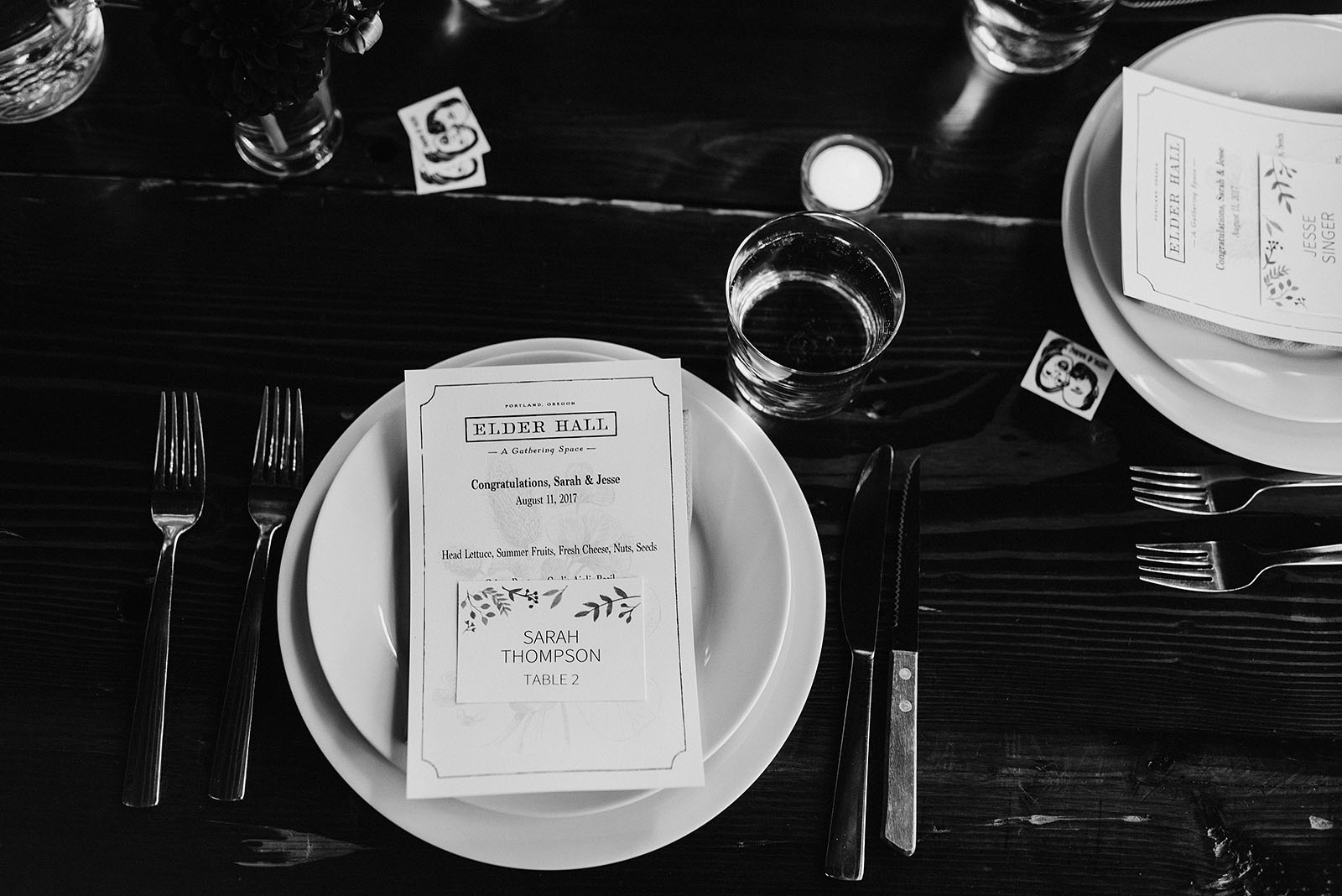 Table settings at Elder Hall for an intimate Ned Ludd wedding