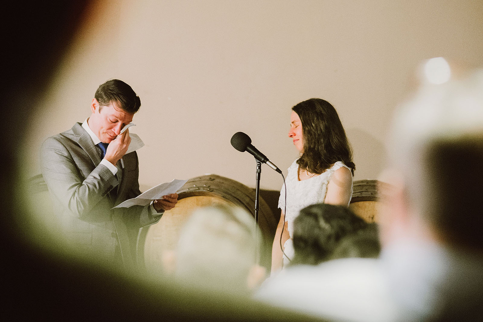 Groom crying during vows at an Intimate Restaurant Wedding in Portland, OR