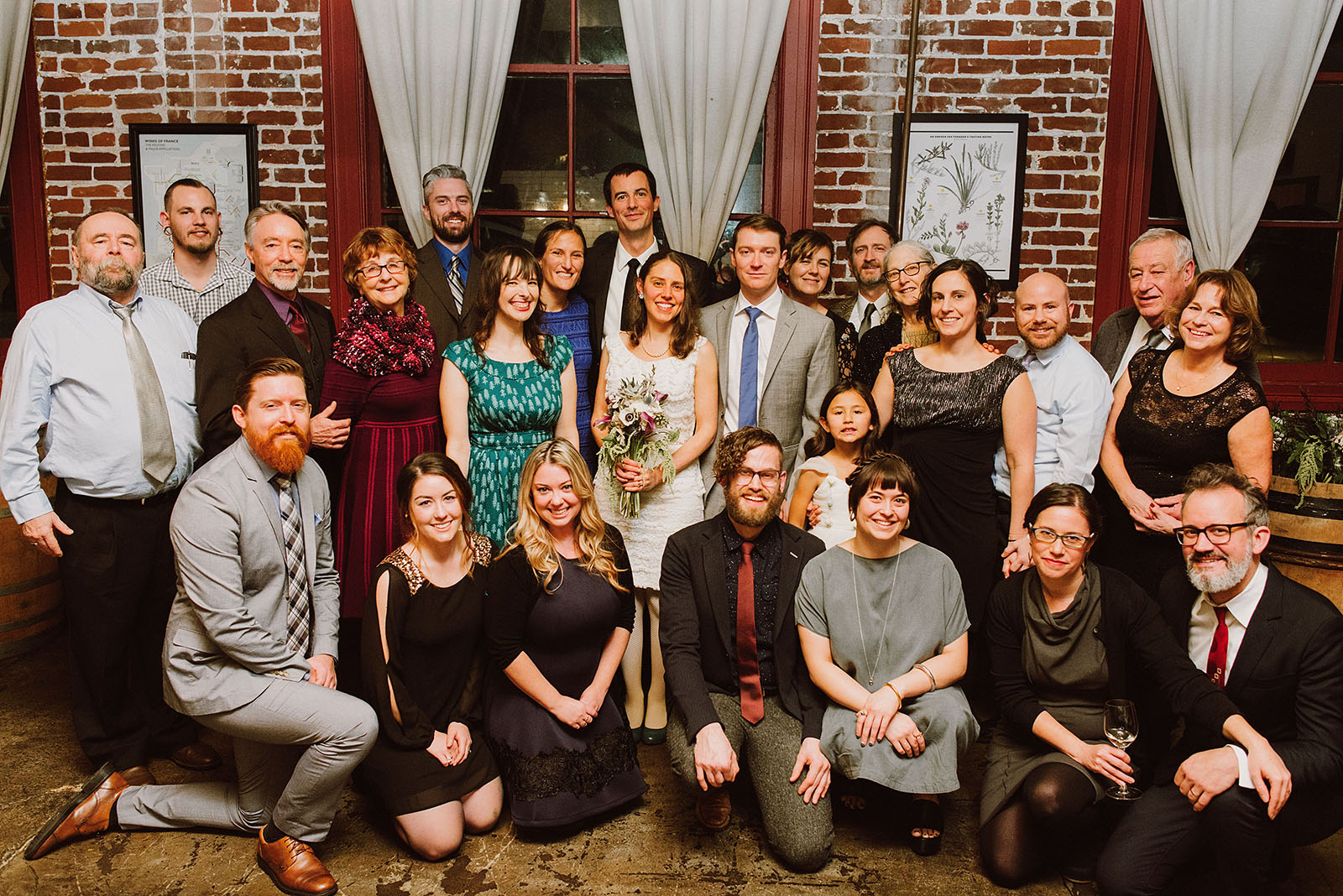 Group shot of all the guests at an Intimate Restaurant Wedding in Portland, OR
