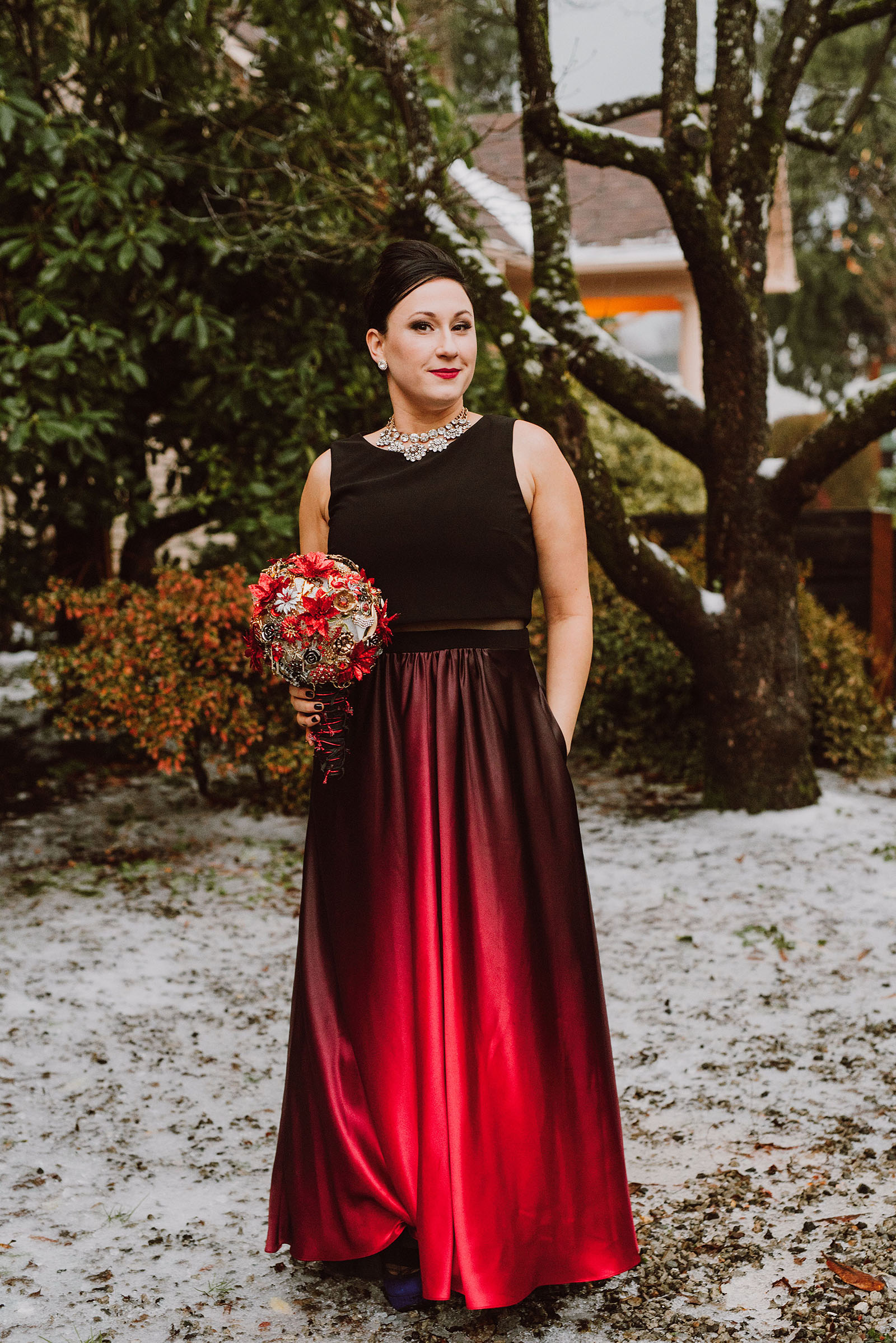 Bride in a red ombre dress at The Colony St Johns Wedding