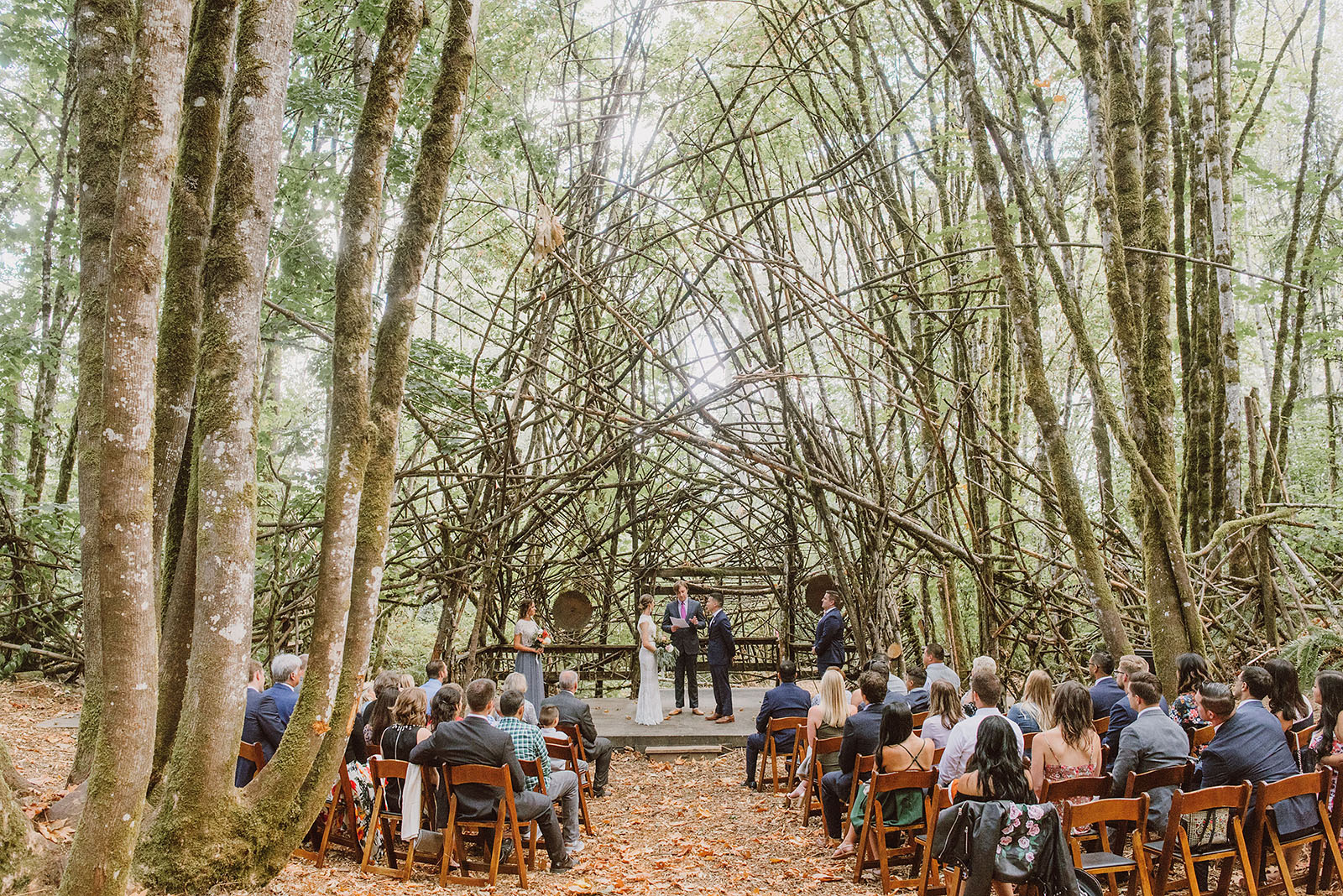 wedding ceremony at the Woods Stage in Pendarvis Farm - portland wedding photography