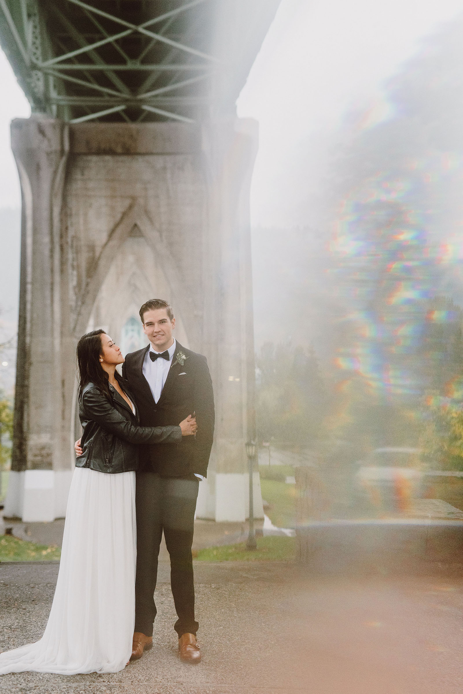 elopement under the St John's Bridge - portland wedding photography