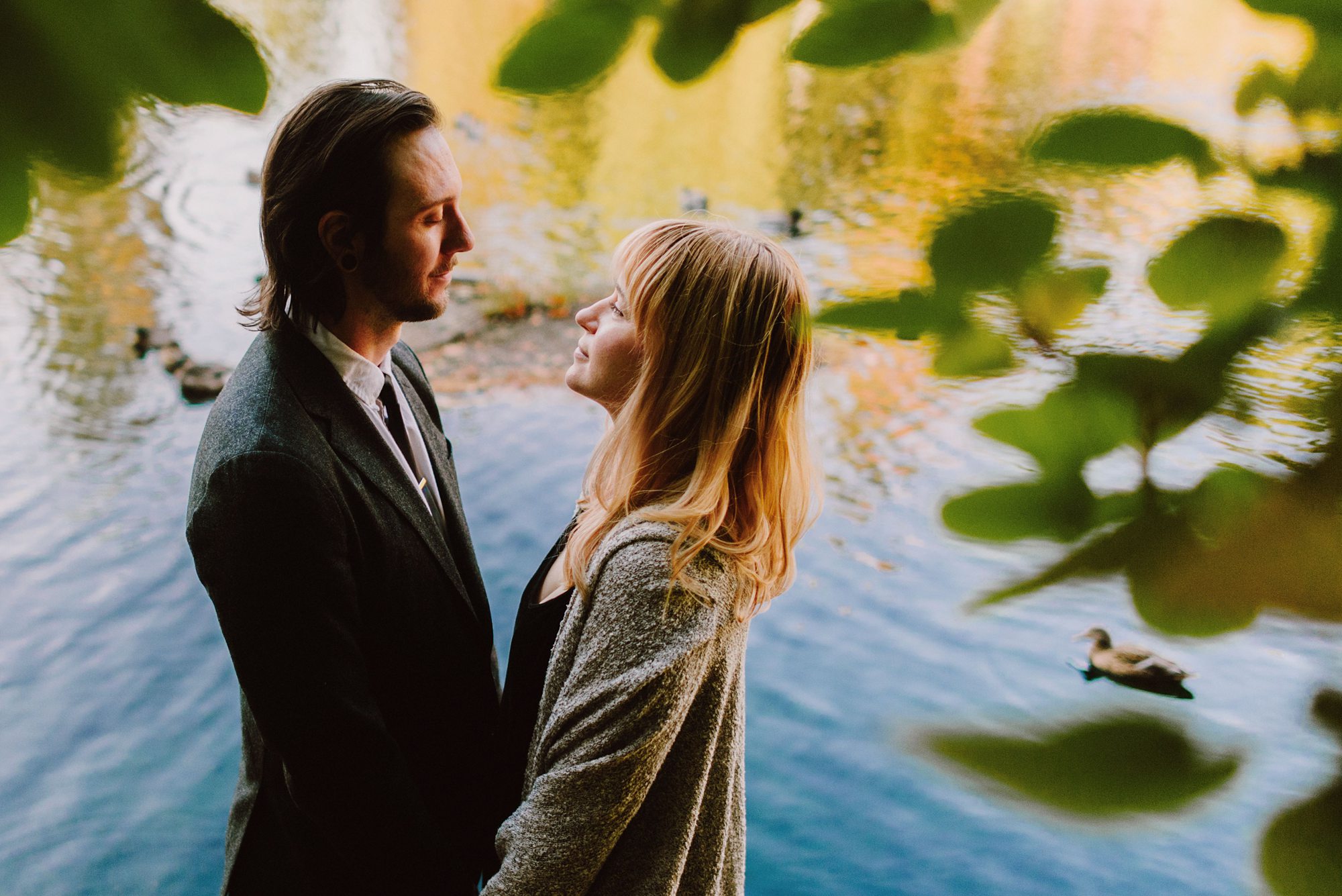 Bride and Groom looking into each other's eyes in Laurelhurst Park | Portland Wedding Photographer